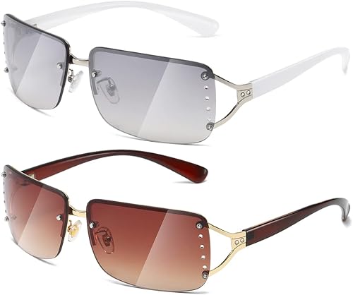 MASDUN Elegantes gafas de sol rectangulares sin marco sin marco para mujer rodeadas de diseñador de moda para hombres