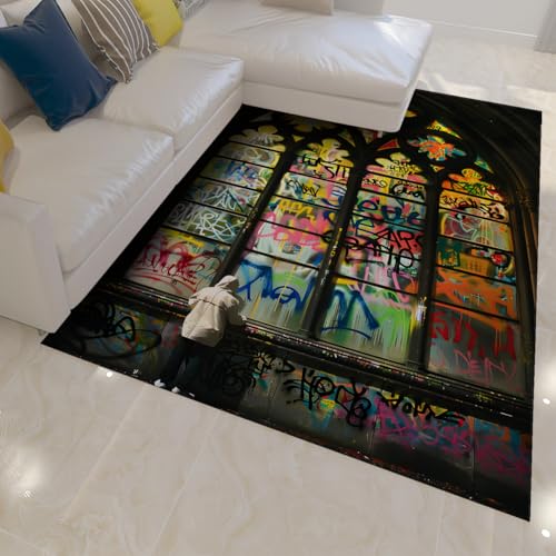 Tapis graffiti 200x300cm grand format style hip hop coloré pour salon - 3