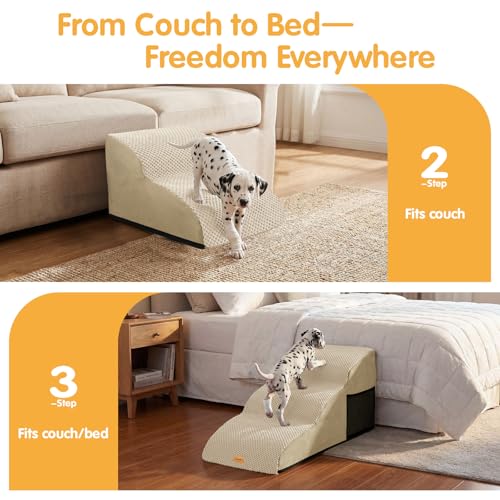 Image of Topmart High Density Extended Foam Dog Ramp&Steps 2 Tiers,11.8 inch High Cats,Pets with Joint Pain for Low Sofas,Stairs,Lower Place