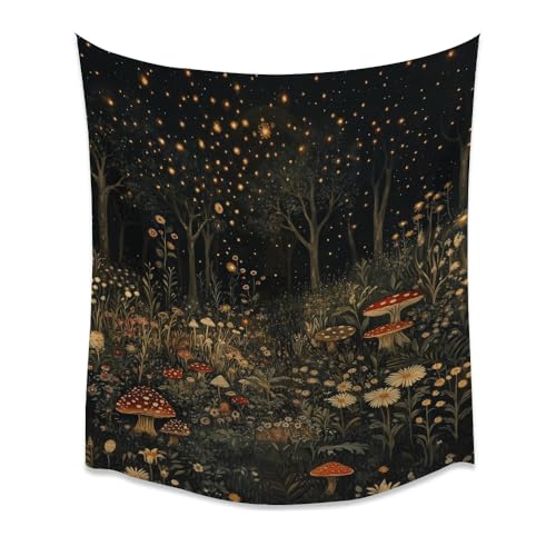BZWAPQ Dark Academia Mushroom Art Print Tapestry Fantasy Witchy Nature Aesthetic Vintage Tapestries Gothic Cute Fairy Tale Fireflies Botanical Wall Hanging Decor for Living Room Dormwhite30x40inch