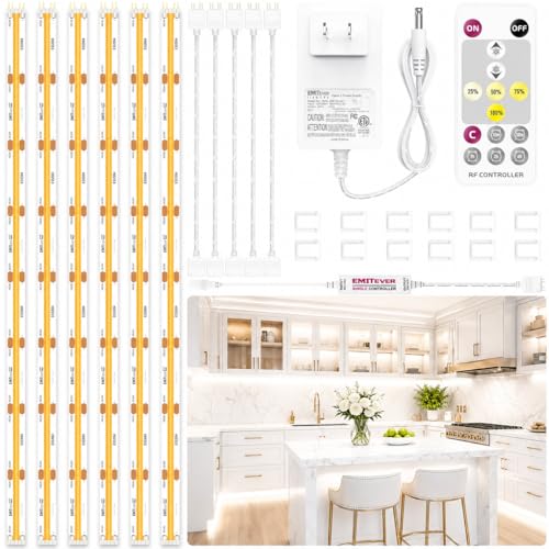 EMITEVER Under Cabinet Lighting kit, 6 PCS COB LED Strip Lights 5000K Natural White, UL Listed...
