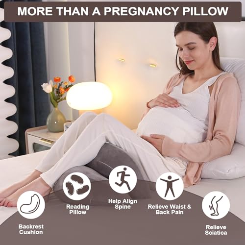 SHANNA-Almohada-Embarazada-Dormir-Sleep-Confort-Almohada-2024-Nuevo-Almohada-de-Lactancia-Corporal-Almohada-Apoyo-y-Cuerpo-Completo-para-Eembarazo-con-Funda-de-Extraible-Lavables-Gris-Oscuro