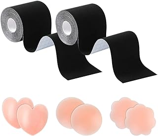 HSAJS 2 Rouleau de Poitrine et 3 Paires de Silicone Cache-tétons,Boob Tapeet,Soutien Gorge adhesif Breast Lift Tape pour A-E Cup,Ruban de Levage de Poitrine Respirant Bricolage