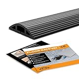 Floor Cable Cover - 4 Ft Black Duct Cord Protector Covers Cables, Cords, or Wires - 3 Channel On Floor Raceway for Sidewalks or Walkways, in The Home or Office Doorways (4 ft)