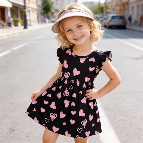 Image of Toddler Little Girls Casual Dresses Short Sleeve Crew Neck Graphic Cartoon Dress for 2-8 Years