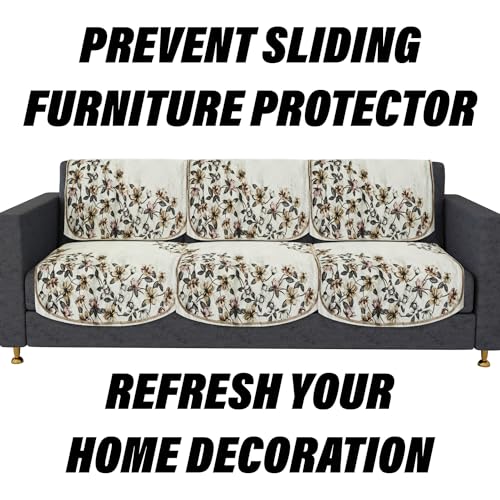 Image of Kuber Industries Velvet 3 Seater Sofa Cover | Cream Side Flower | Sofa Slipcover Set | Sofa Cover for Living Room