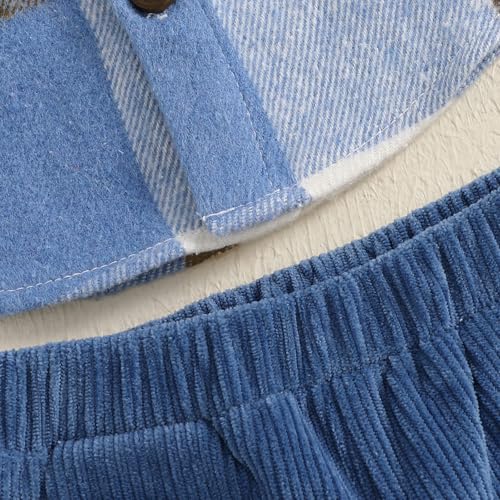 PanLidapan Kids Baby Boy Fall Outfits Tracksuit Plaid Button Down Sweatshirts Jumpers Tops Pants Trousers Jogger Toddler 2Pcs Clothes Set (Blue, 2-3 Years) - Image 5