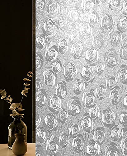 Image of SUNBIRD Window Privacy Film, Decorative Stained Glass Window Film, Frosted Window Tinting Film for Home, House Door Glass ('24 X 48' INCHES-2Pcs, Silver Rose Bunch)