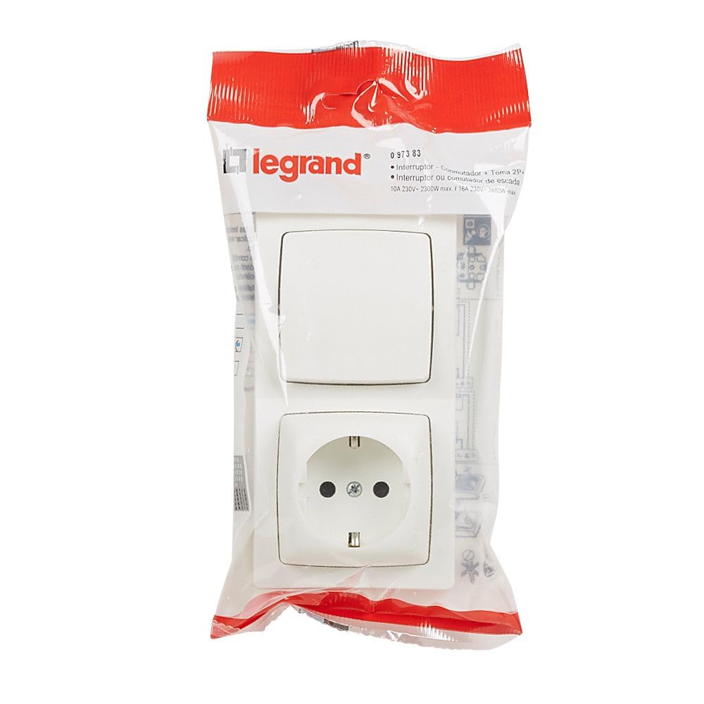 LEGRAND Enchufe 2P+T 16A y Interruptor o Conmutador 10A, Gama OTEO, Mecanismo de Superficie, Blanco, ALA710WH