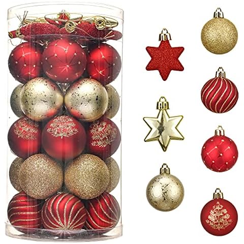 Valery Madelyn 35pcs 5cm Shatterproof Christmas Baubles, Luxury Red and Gold Christmas Ball Ornaments for Christmas Tree Decorations Cover