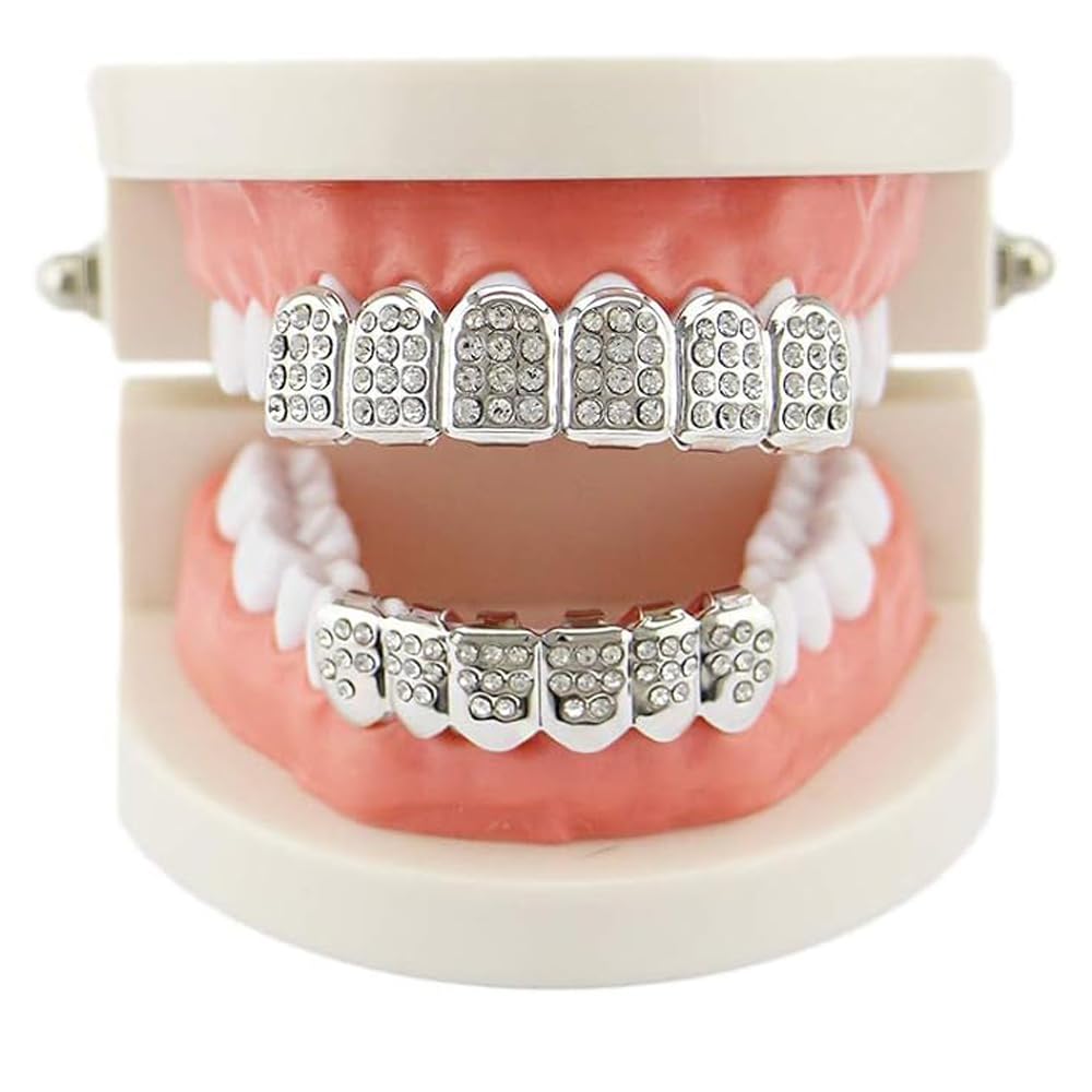 SSyang 18K Hip Hop Teeth Grills for Mouth Braces Decoration, with 2 Silicone Moulds - Image 4