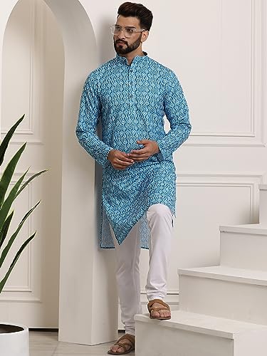 Image of SOJANYA (Since 1958 Men's Cotton Print Kurta & Churidar Pyjama Set