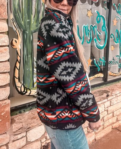 SELINK Fleece Jacket Women Full Zip Western Aztec Print Button Down Coat with Pockets Casual Warm Outwear 20242