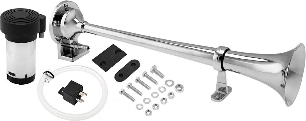 Vixen Horns Train Horn Kit for Trucks/Car/Motorcycle. Complete System with Air Compressor, 1 Trumpet. Super Loud dB. Fits Vehicles like Pickup/Semi/RV/SUV 12v Chrome Plated VXH1400C