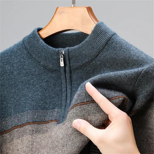 Men's High Neck Half Zip Pullover Sweater Contrast Color Thick Knitwear Casual Jumper Soft Fashion Style Knit Top2