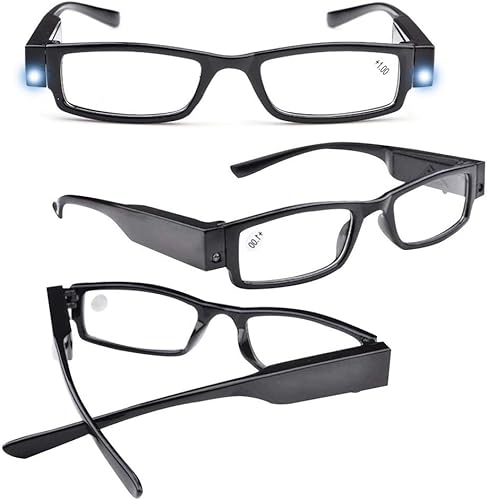 Miniatura 3 de Anteojos de lectura LED brillantes con luces, lentes de lectura, lupa iluminada, para lector nocturno, lentes compactos de marco completo, visión