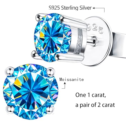 Moissanite Earrings，2ct D Color VVS1 Clarity Solitaire Round Cut Earrings S925 Sterling Silver for Women Men Moissanite Stud Earrings4
