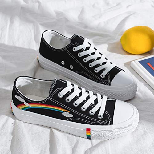 Frauen Regenbogen Muster Leinwand Schuhe Low Top Turnschuhe Schnüren Casual Sport Trainer Schuhe Frühling Herbst Mode Walking Walking Flats - Image 4