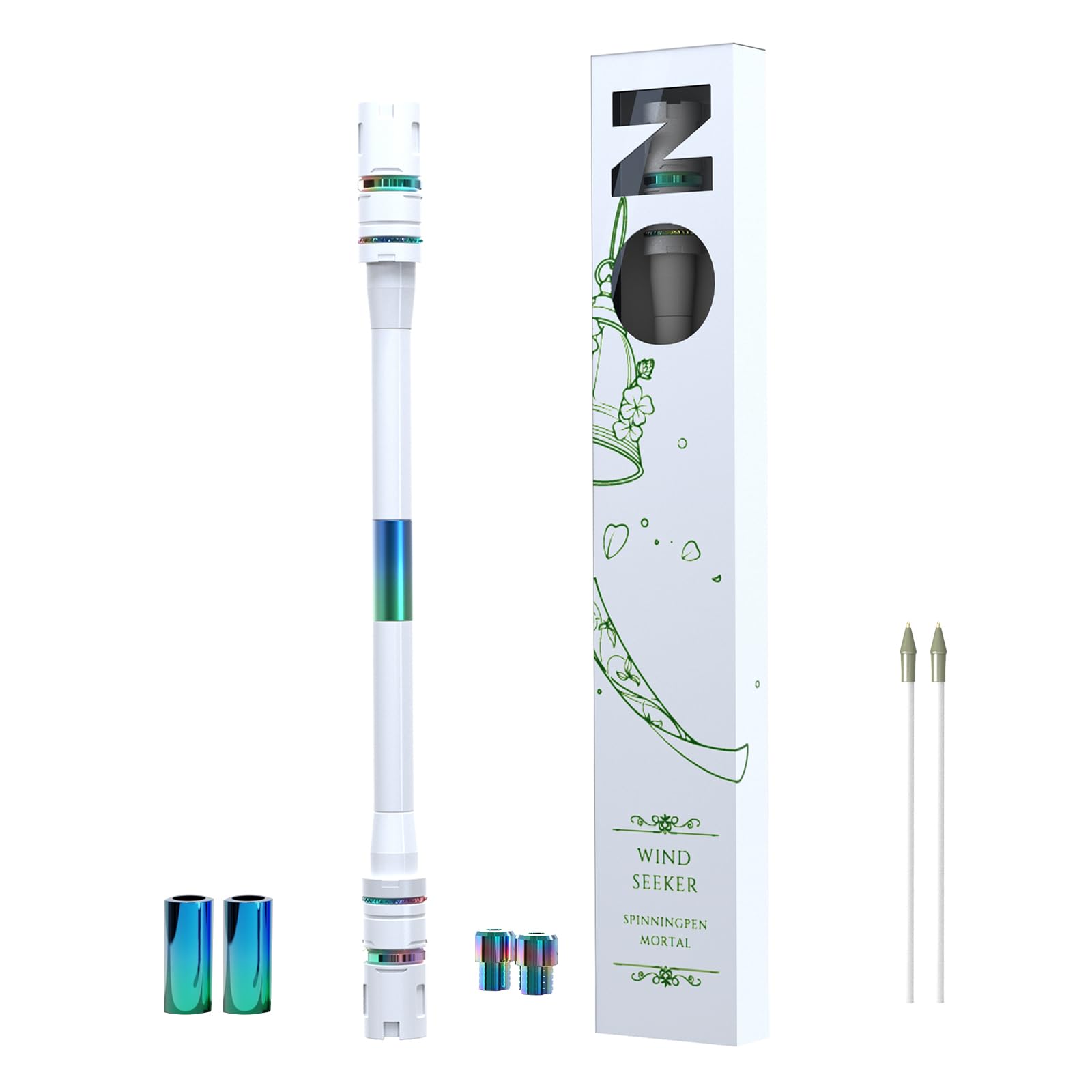 Spinning Pen by Mr.Nope - Mortal Series Limited Color Version (White) Professional Fidget Spin Pen for Tricks, Long, Weighted, Writable, Stress Relief Pen with Balanced Metal Tips