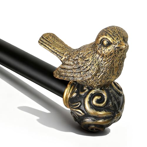 Hanchao Black Curtain Rods for Windows 28 to 48 Inch Vintage Decorative Curtain Rod with Gold Bird Finials 1 Adjustable Heavy Duty Drapery Rod Set for Bedroom Living Room Kitchen 18-60