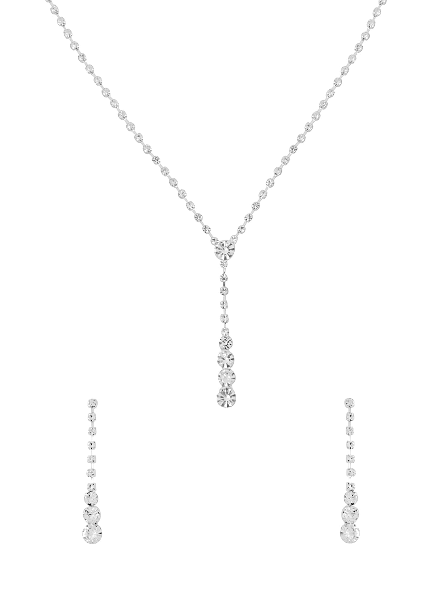 yellow chimes Silver Jewellery Set for Women | Fashion White Crystal Necklace Set for Women | Luxe Layers | Rhodium Plated Necklace Set for Girls | Birthday Anniversary Gift for Women Wife-picture-15