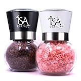 Salt Mill and Pepper Grinder Set, Beautiful glass globes with adjustable ceramic grinders