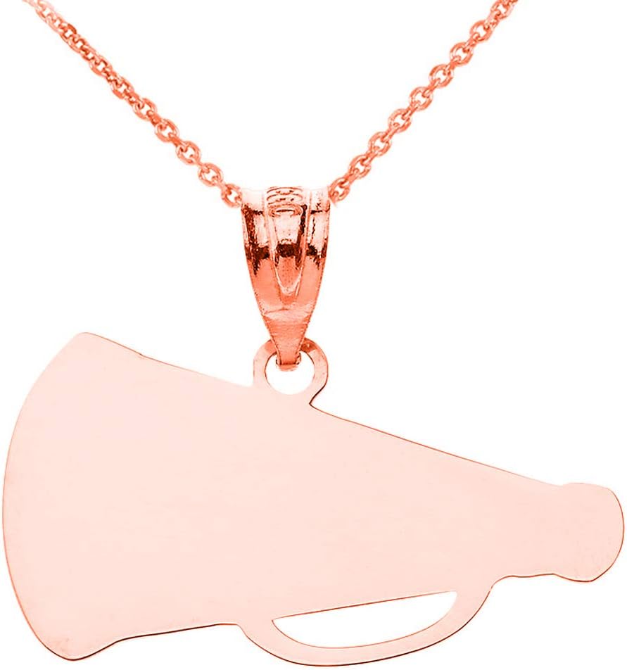 Certified 14k Rose Gold Personalized Name Cheerleader Megaphone Sports Charm Pendant Necklace