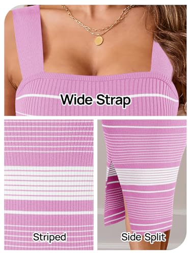 Image of MEROKEETY Womens Summer Striped Bodycon Ribbed Knit Midi Sweater Dress 2026 | Sleeveless Long Tank Dress, Soft, Stretchable, Maternity, Baby Shower, Gender Reveal, Bump Friendly, Beach, Vacation Outfit