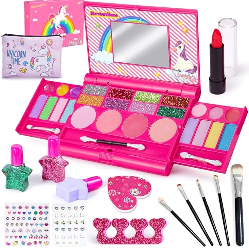 Lubibi 15 unidades unicórnio conjunto de maquilhagem lavável para crianças batom verniz de unhas kit de cosméticos reais de segurança comprovada brinquedo aniversário Natal presente e para meninas