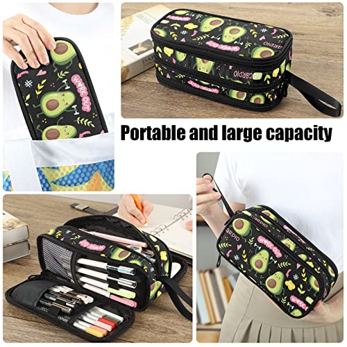 Image of Fustylead Cute Avocado Pencil Pen Case Stationery Bag, 3 Compartments School College Office Desk Organizer Storage Pouch Makeup Bag for Teen Boys Girls Students