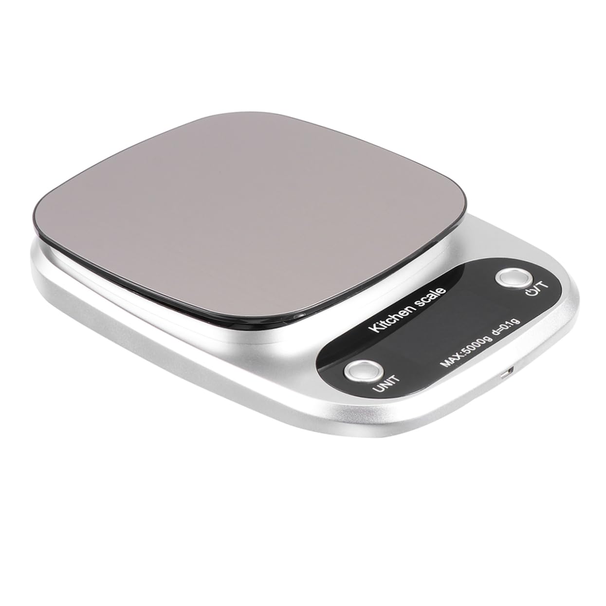 Báscula de Cocina Digital 5kg 0, 1g de Acero Inoxidable Recargable | Pantalla Lcd, Sensores de Alta Precisión, Portátil y Ligera, Uso en Cocina y Joyería, Color Plata