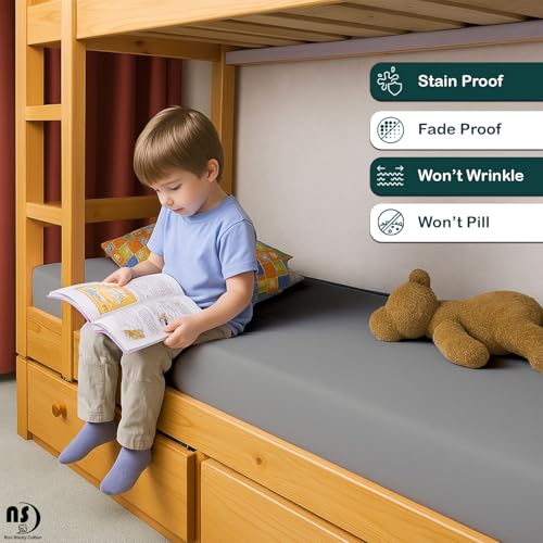 NON Sticky cotton Premium Fitted Cot Sheets, 4 Piece Egyptian Cotton Sheet Set, 8" Deep Pocket Fits Narrow Twin, RV Bunk, Guest Beds, Army Camping Cots, Trifold Mattress 25" X 75", Light Grey Solid - image 2