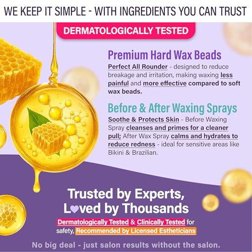 Image of Tress Wellness Award Winning Waxing Kit for Sensitive Skin, Safe for Face & Skin, Easy to Use, At-Home Kit for Face, Bikini, Brazilian & Full Body - Digital Display, Black Purple Flower