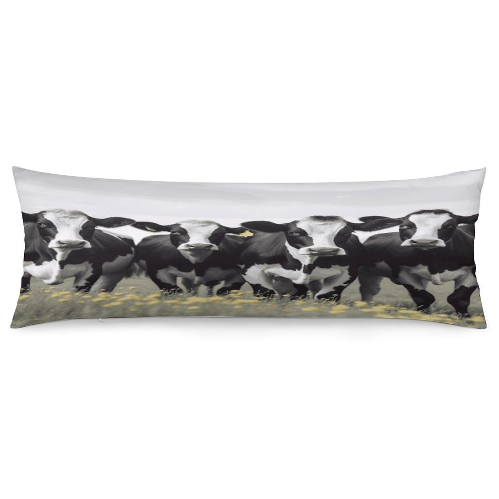 Black White Cows Pillowcase Long Body Pillow Cover Soft Decorative Body Pillow Case Breathable Large Pillowcase Cute Cozy Pillow Protector for Bed Sofa Couch Room 18.9 X 53 Inch
