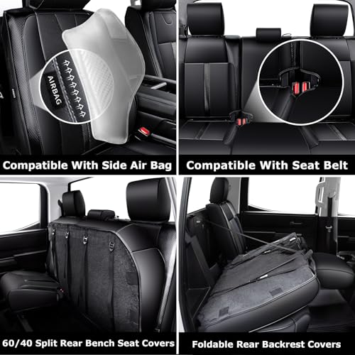 Image of Carlimeki Leather Seat Covers Custom Fit for Tundra 2022-2027 CrewMax | Fits SR, SR5, Limited, Platinum, 1794 Edition, TRD Pro, Capstone - Carbon Fiber - Premium Faux Leather Fully Covered