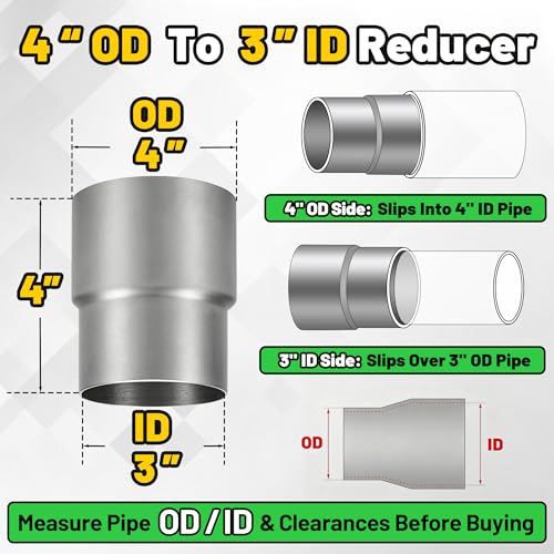 Image of 3 inch ID to 4 inch OD Exhaust Adapter Connector 304 Stainless Steel