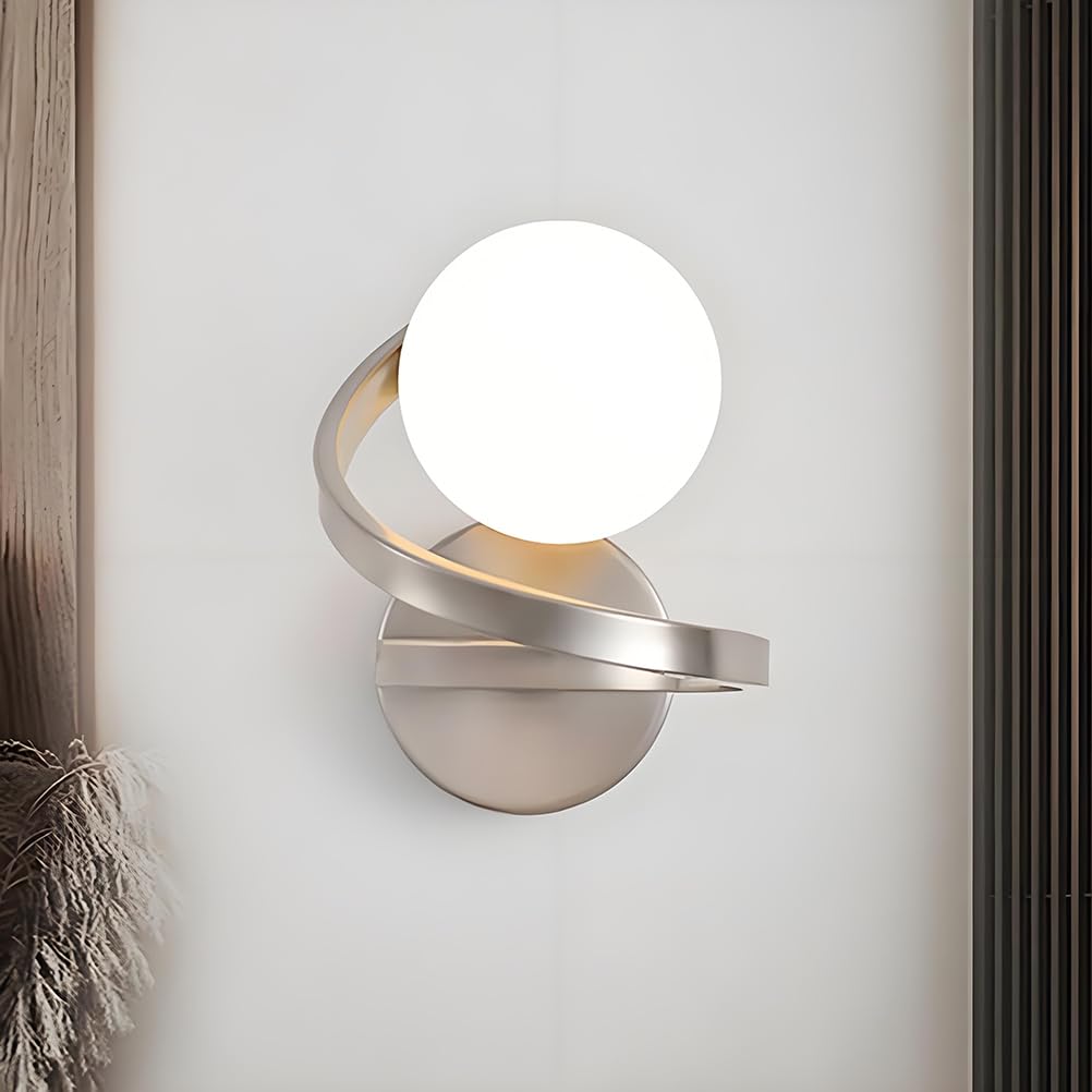 AoLa Szklana kula kinkiet kryty LED spiralna kula kinkiet srebrny nowoczesny design przemysłowy szklana lampa lampka nocna vintage lampa do salonu do przedpokoju sypialnia schody stolik nocny