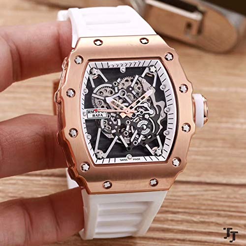 Preisvergleich Produktbild jiao Herrenuhr Herrenuhr Schwarz Blau Rot Weiß Gummisaphir Automatisch Mechanisch Roségold Limited Sport Skeleton Uhr Weiß