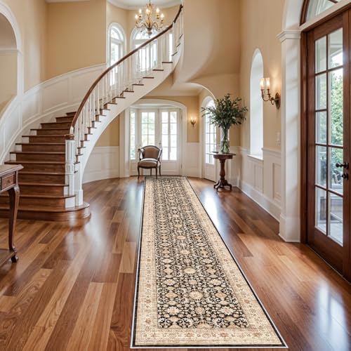 YOUFORTONG Washable 3x16 Hallway Runners: Soft Kitchen Rug Non Slip Rug Runner with Rubber Backing for Bathroom Non Shedding Farmhouse Runner Rug (Black, 3X16)