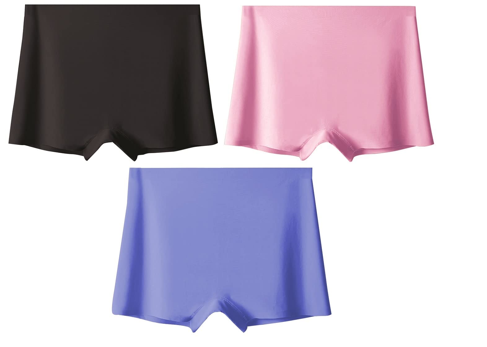 plumbury Women's Ice Silk Seamless Boyshort Panty, Size S to L (Pack of 3) Black/Pink/Blue-picture-19
