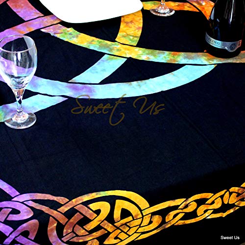 Sweet Us Celtic Print Tablecloth For Square Tables 72X72 Black Blue Green Purple Gold Orange Triquetra Trinity Cotton Fabric Kitchen, Dining Linen #TOP2