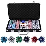 カジノセット ポーカーセット 【本格的なポーカー体験を貴方に】 カジノチップ チップ ポーカーチップ 麻雀チップ カジノ ポーカー 麻雀 ゲームチップ 5色 100枚 200枚 300枚 500枚 (数字あり-ブラックアルミケース付-300枚)