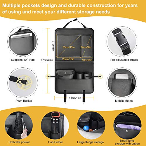 EASY EAGLE Car Seat Organizer, PU Leather Car Backseat Storage Pockets with Foldable Tablet Holder, Against Dirty and Kicks, 1 Piece - Thumbnail 4