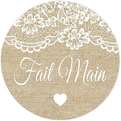 100 STICKERS Autocollants Fait Main Mariage - TOILE DE JUTE ET DE...