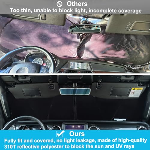 Image of Premium Windshield Sun Shade for 2018-2026 Jeep Wrangler JL JLU & 2020-2026 Jeep Gladiator, Reflective 310T Material Front Window Sun Visor Blocks UV Rays Foldable Sunshade with Storage Pouch