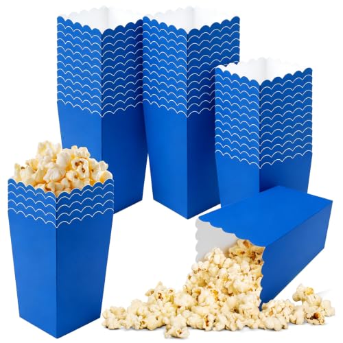 Image of 50 Pcs Popcorn Boxes Mini Paper Popcorn Box Cardboard Popcorn Container for Party Disposable Snack Candy Popcorn Bags Popcorn Holder for Movie Nights Birthday Wedding (Blue)