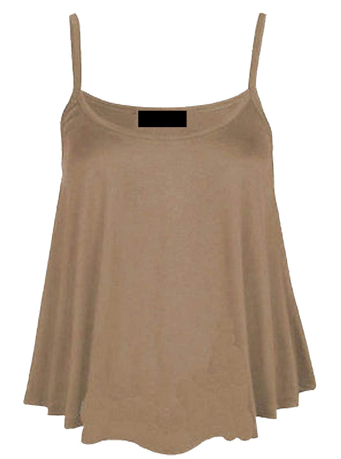 21Fashion Women's Mocha Plain Cami Swing Vest Sleeveless Top Strappy Flared Cami Vest Top Plus Size