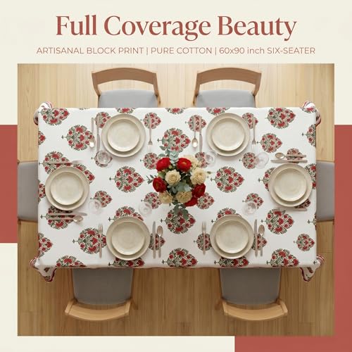 Image of BSB HOME 300 TC Table Cover for 6 Seater Dining Table, Premium Soft Washable Wrinkle & Fade Resistant Table Cloth for Home Kitchen Dining Room Decor, 90 x 60 Inches (228 x 152 cm) - Floral White