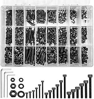 1080 Pcs M2 M3 M4 Alloy Steel Hex Socket Cap Bolts Screws Nuts Assortment Kit Stainless Steel Screws and Nuts Screw Hex Socket Head Cap Screw Bolt Nut with Storage Box and 3 Wrenches(Black)