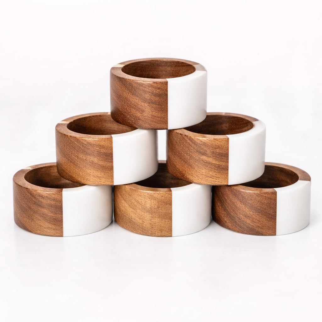 Napkin Rings Set of 6 โ Handmade Wooden Woven Napkin Holders, Rustic Farmhouse Napkin Buckles for Christmas, Thanksgiving, Wedding, Party & Holiday Table Dรฉcor-THE HOME TALK (Wooden, 1.5x1x5 Inch)